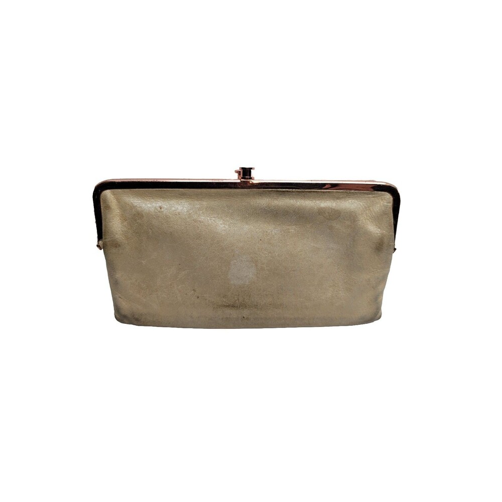 Hobo International Lauren Double Kisslock Clutch Wallet Metallic Beige Leather
